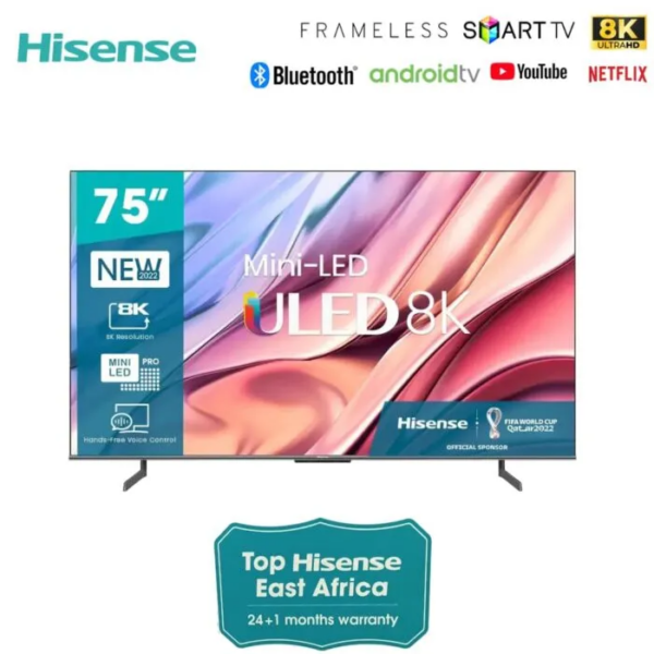 Hisense 75 inch Smart Android 8K TV 75U80H UHD ULED HDR Frameless Bluetooth Mini-LED Pro - Image 3