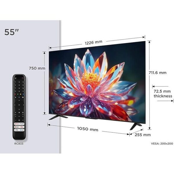 TCL 55T6C 55 inch QLED Smart TV 2025 120Hz VRR AiPQ HDR10+ MEMC 2GB+16GB Dolby Atmos Frameless, Bluetooth, Netflix & YouTube - Image 3