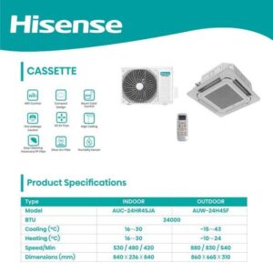 Hisense Cassette 24000 BTU Air Conditioner AUC-24HR4SJA(INDOOR) & AUW-24H4SF(OUTDOOR)